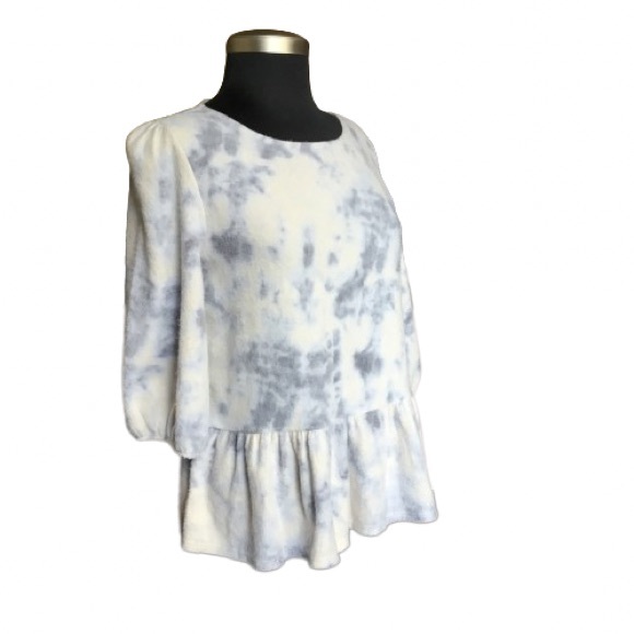 W5 by Anthropologie Blue Tie Dye Cloud Design Babydoll Style Top Peplum Bottom S - Picture 2 of 6